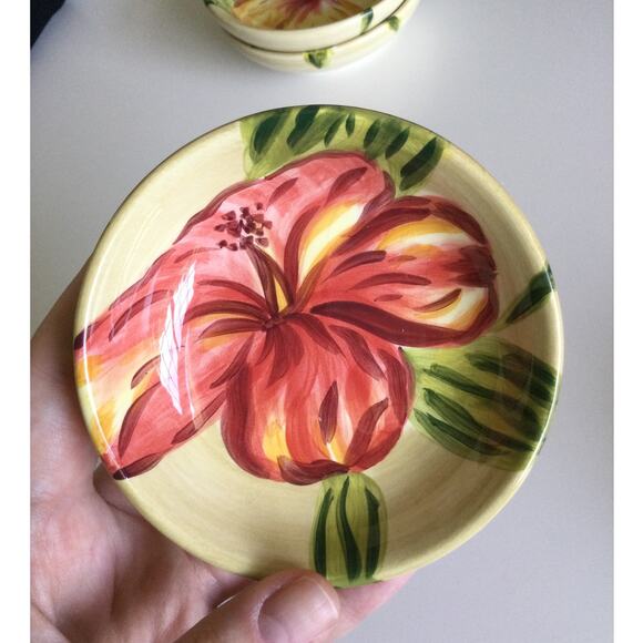 Tabletop Lifestyles Tropical Hibiscus Hand Painted Dip Bowls - Picture 6 of 12